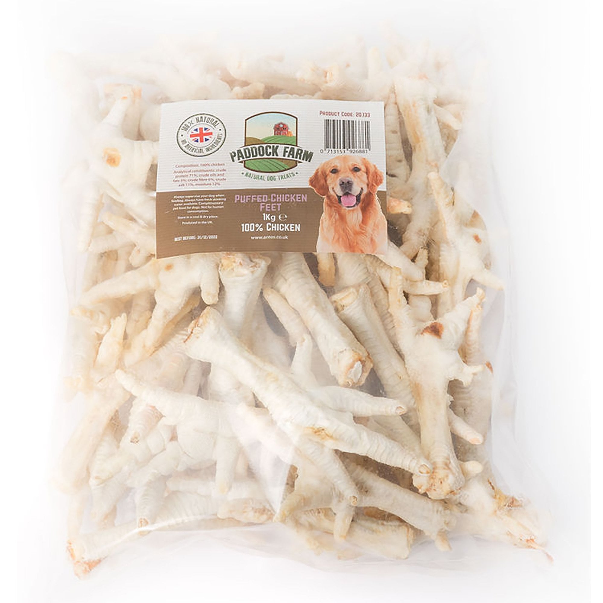 Natural Puffed Chicken Feet Dog Treats 1kg