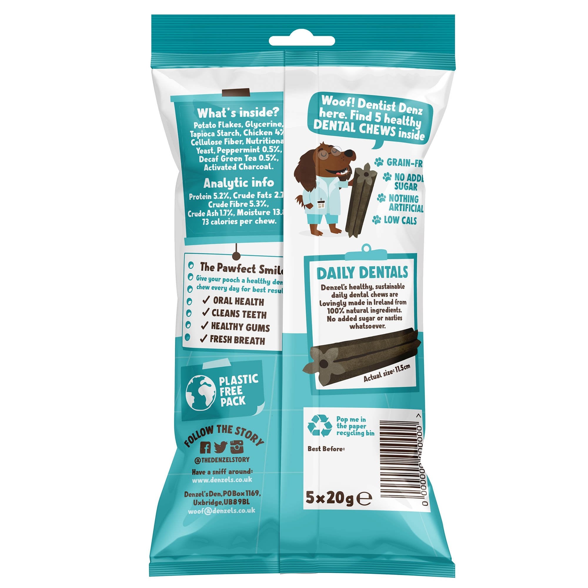 Denzel's Daily Dentals Medium Chicken Dog Chews - 5 Pack