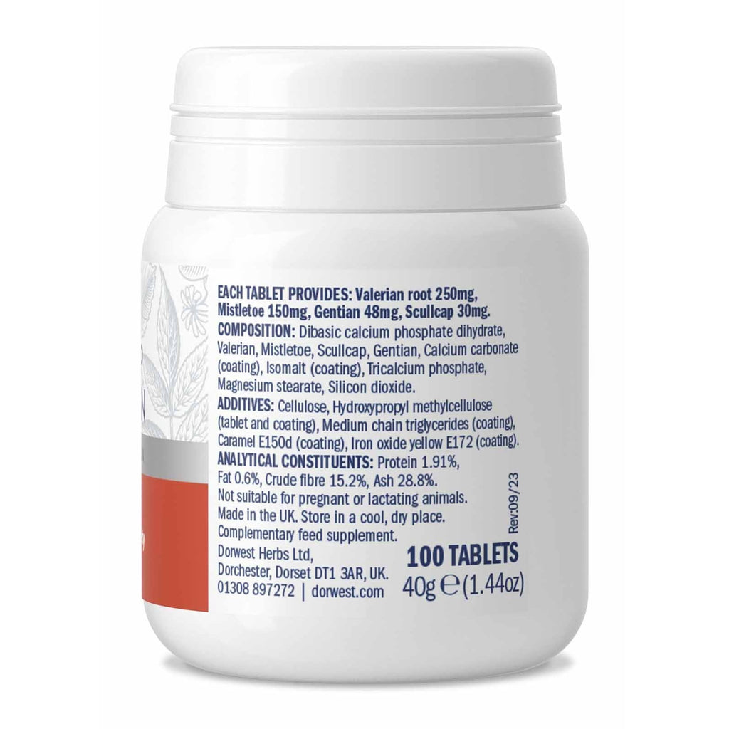 Dorwest Herbs Scullcap & Valerian Tablets For Dogs & Cats - 100 Pack