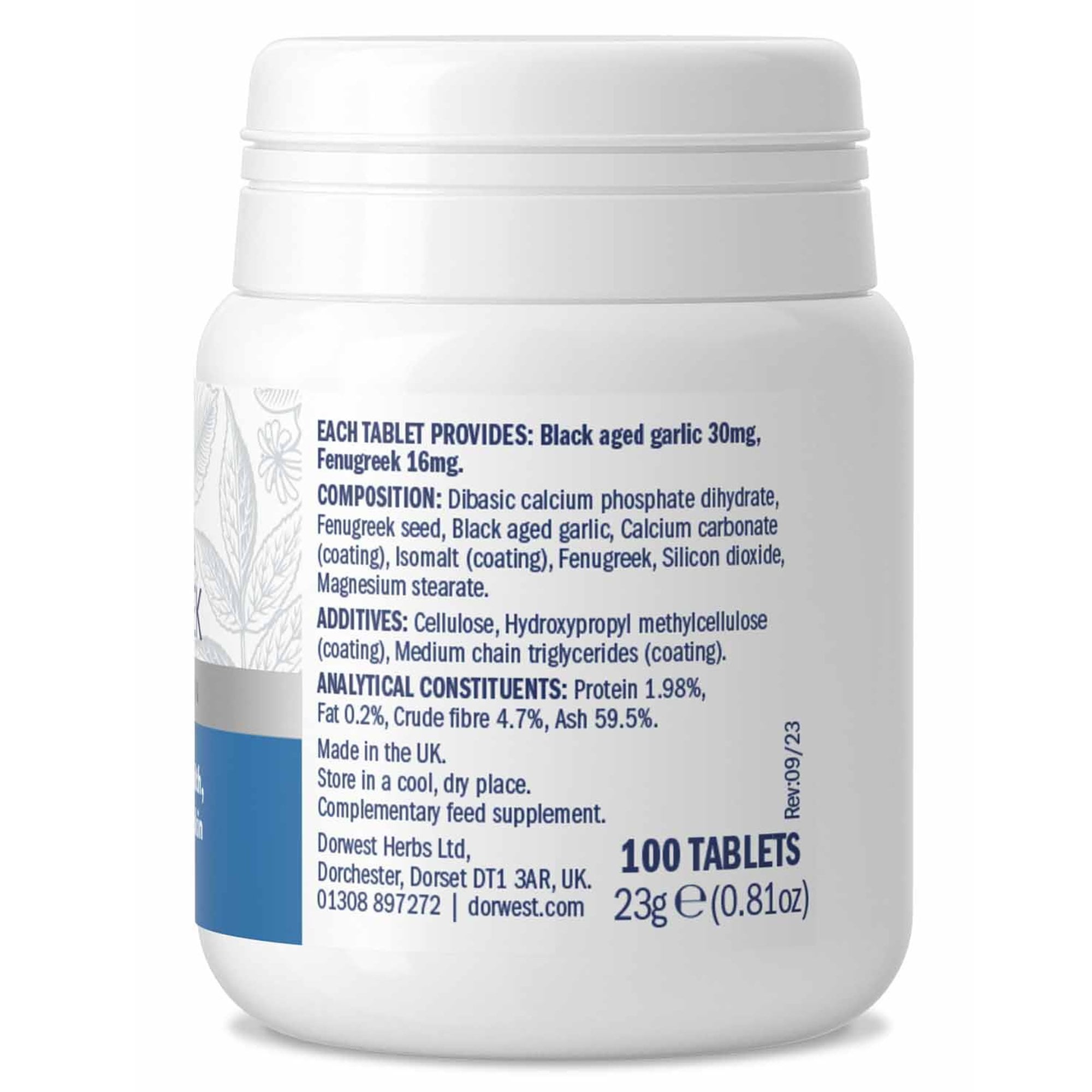 Dorwest Herbs Garlic & Fenugreek Tablets For Dogs - 100 Pack