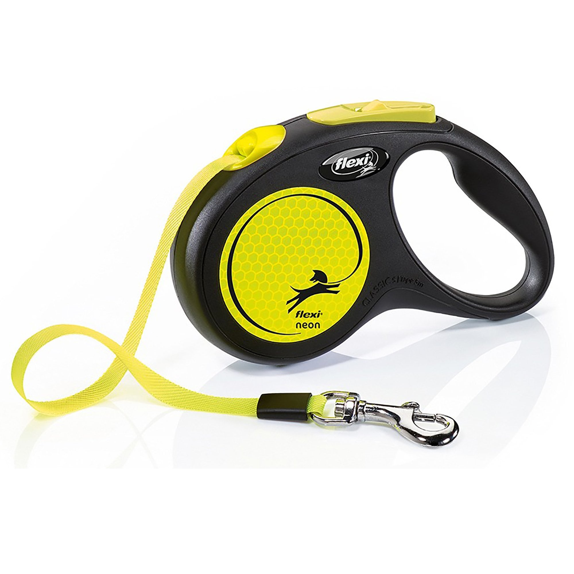 New Neon Tape Retractable Dog Lead Small 5m - Yellow