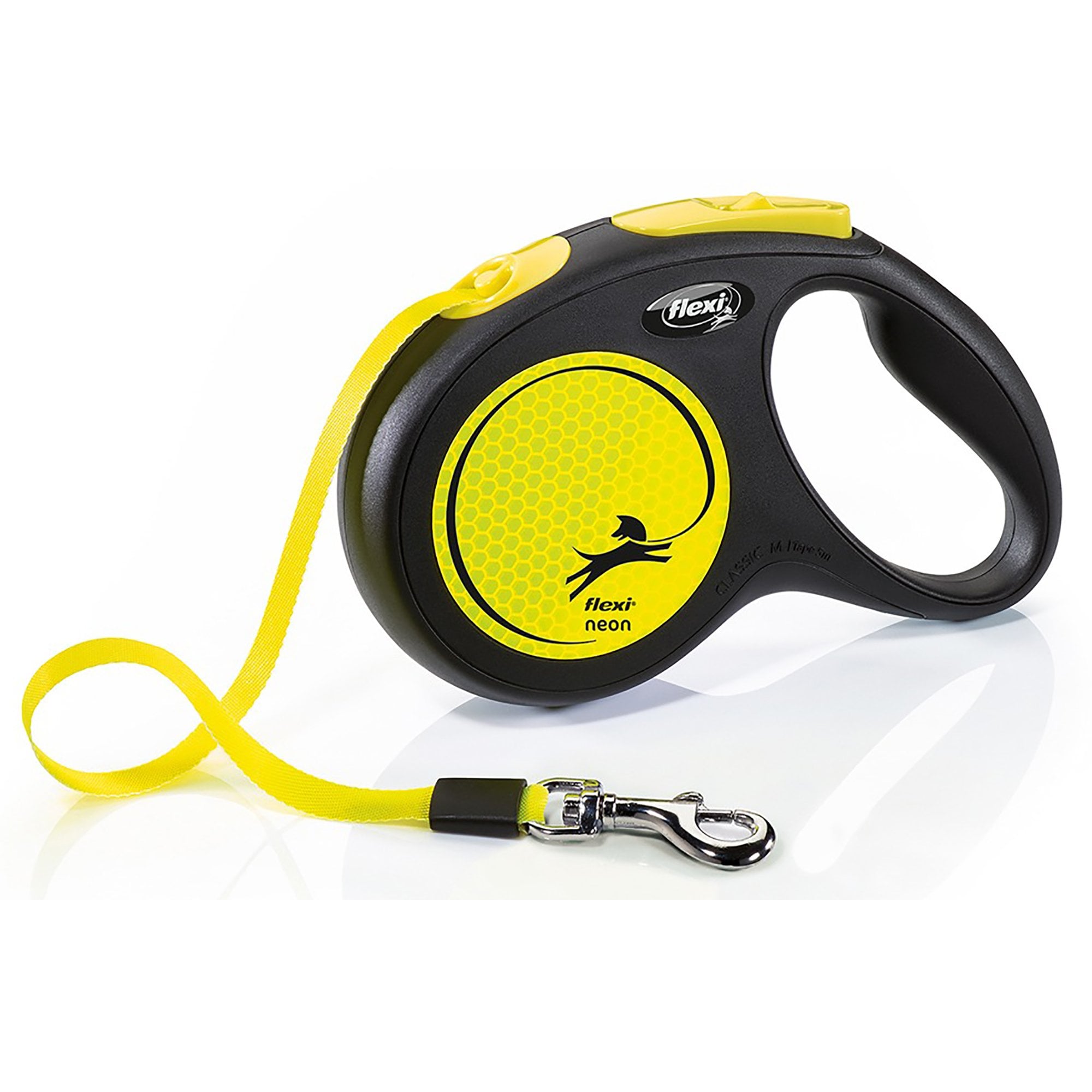 New Neon Tape Retractable Dog Lead Medium 5m - Yellow