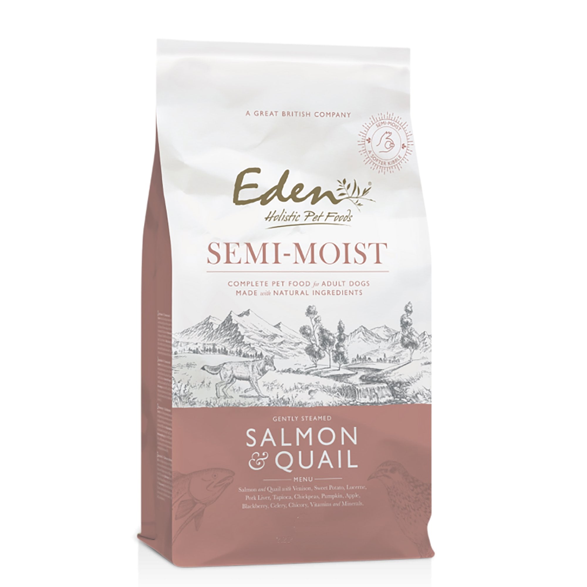 Semi-Moist Salmon & Quail Medium Adult Grain Free Dog Food 2kg