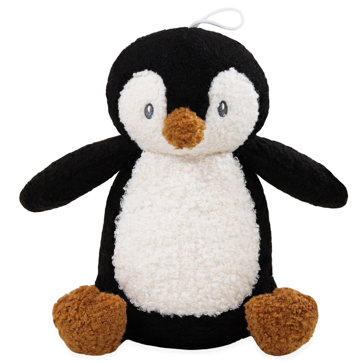 Tufflove plush penguin toy with black, white, and brown colors on a white background