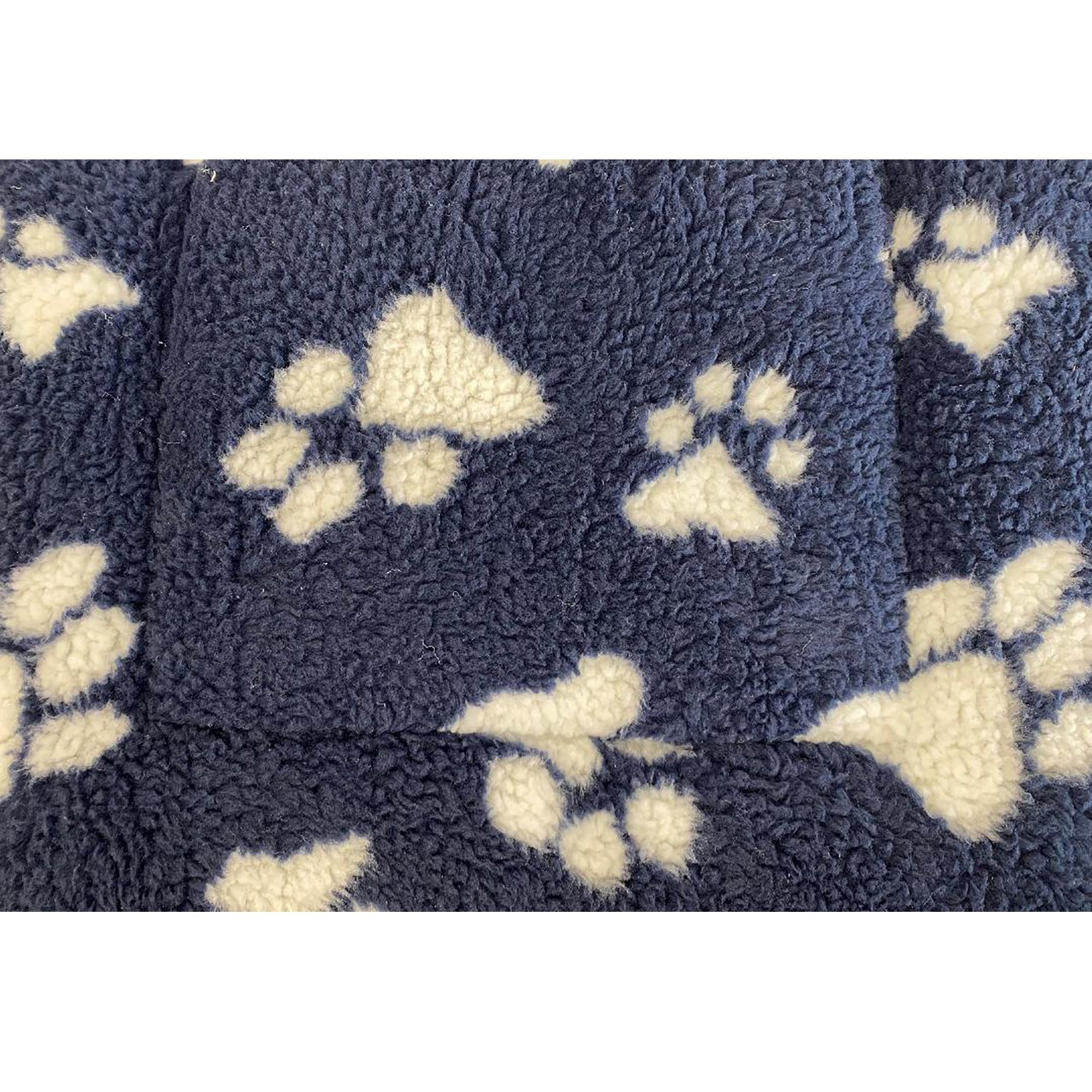 Super Soft Fleece Mat Navy & White Paw - Small