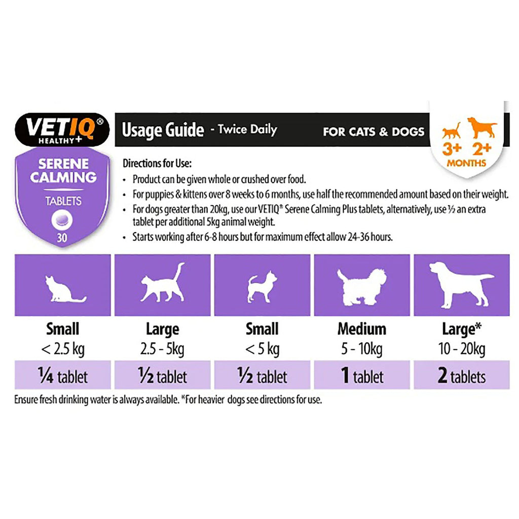 Mark & Chappell VETIQ Serene Calming Tablets For Cats & Dogs 30 Pack