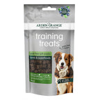 A 80g bag of Arden Grange Training Treats lamb & superfoods, featuring a silver and white package with a photo of a brown and white dog on the front, set against a plain white background.