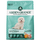 Arden Grange dog food package for advanced neutered all breeds on a white background