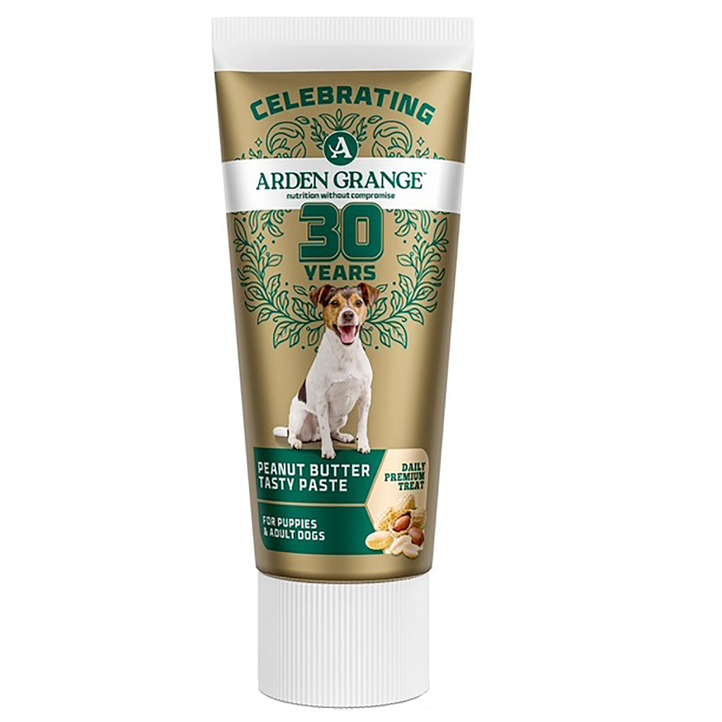 Arden Grange Peanut Butter Tasty Paste 75g tube for puppies and adult dogs, gold 30th anniversary edition
