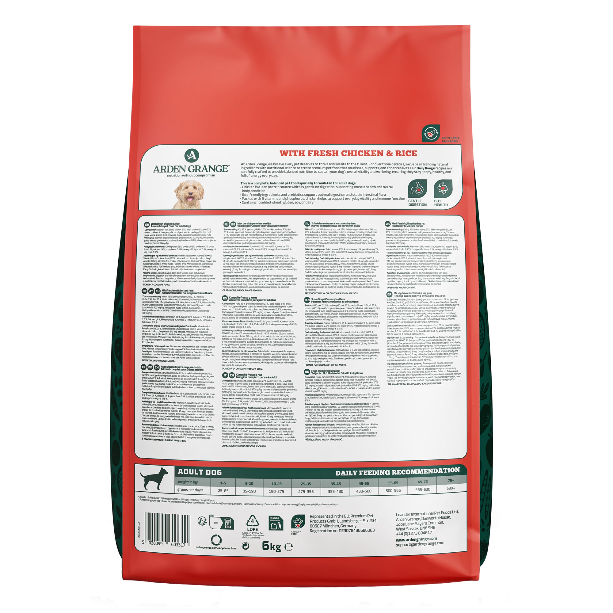 Arden Grange Adult Fresh Chicken & Rice Dry Dog Food 6kg