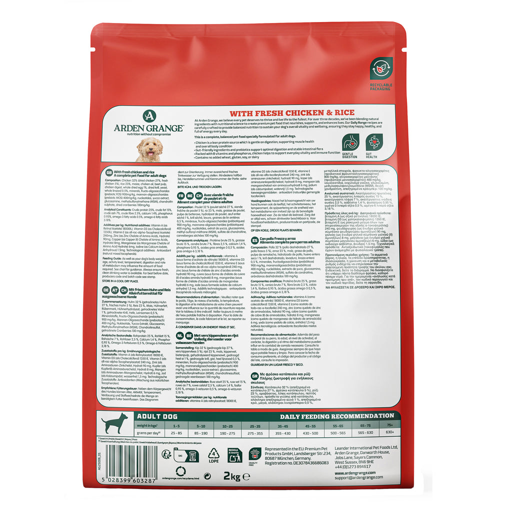 Arden Grange Adult Fresh Chicken & Rice Dry Dog Food 2kg