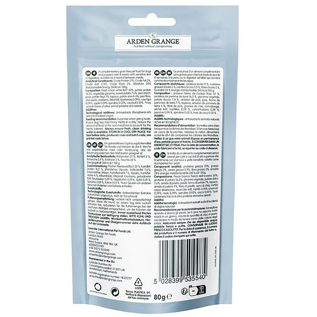 Back of a product packaging with Arden Grange branding and text.
