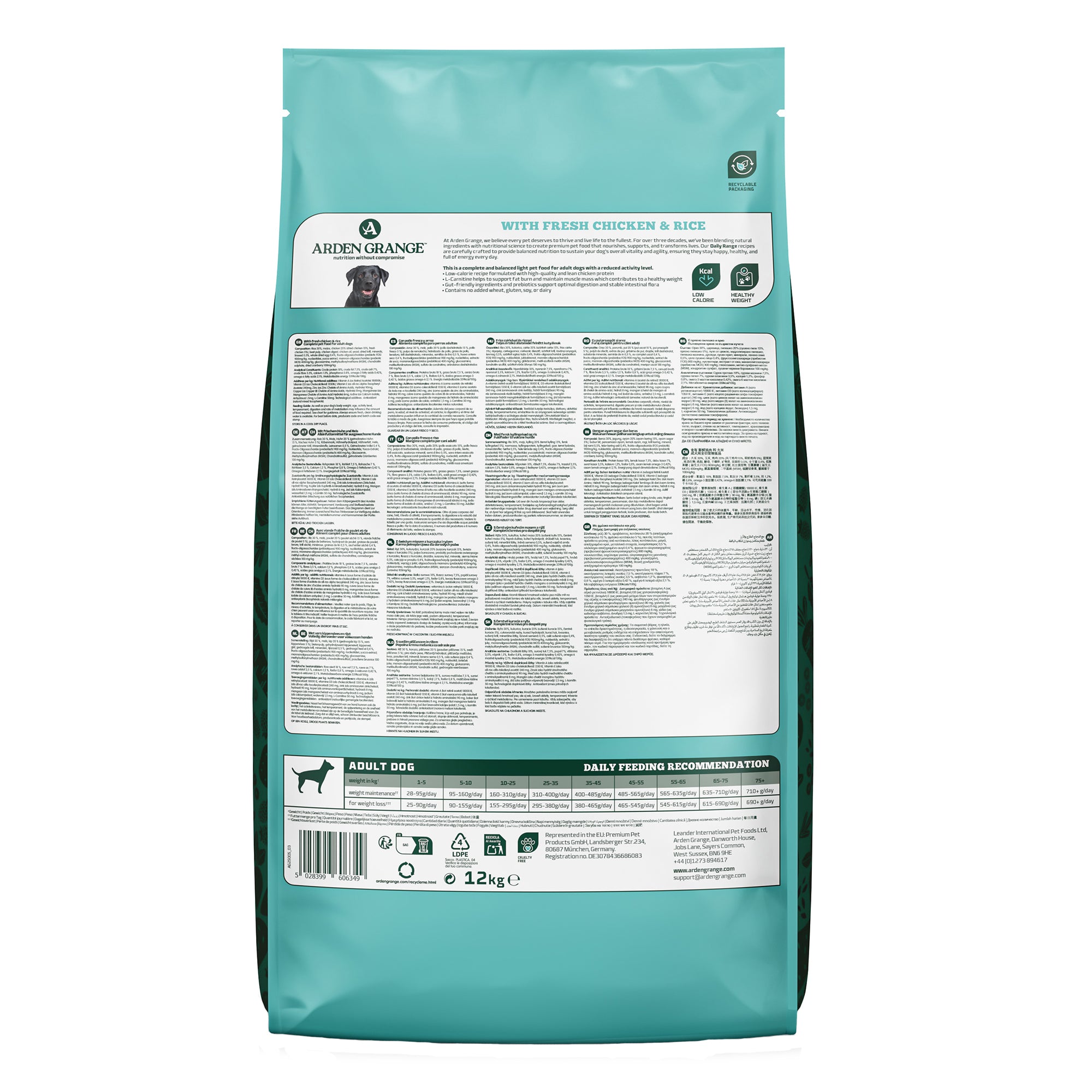 Arden Grange Light Adult Dog Food With Fresh Chicken & Rice 12kg