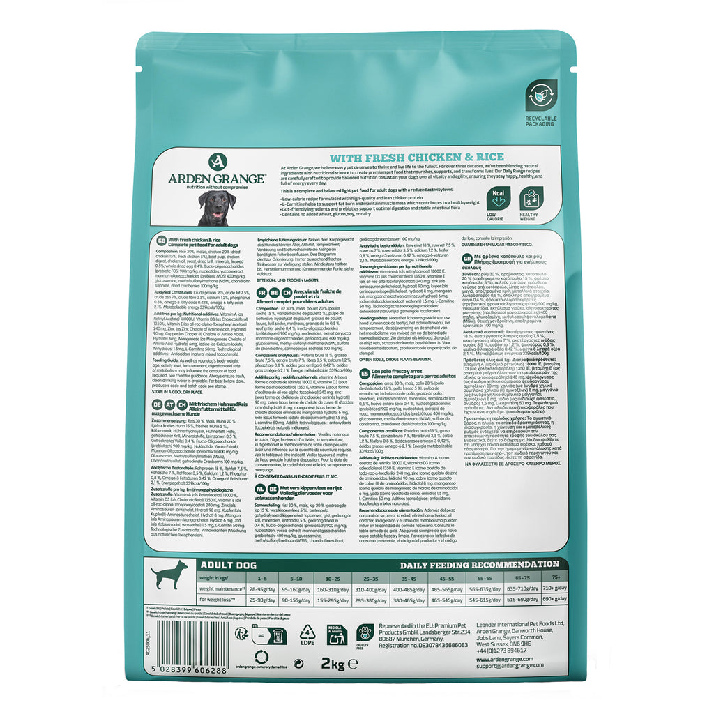 Arden Grange Light With Fresh Chicken & Rice Adult Dog Food 2kg