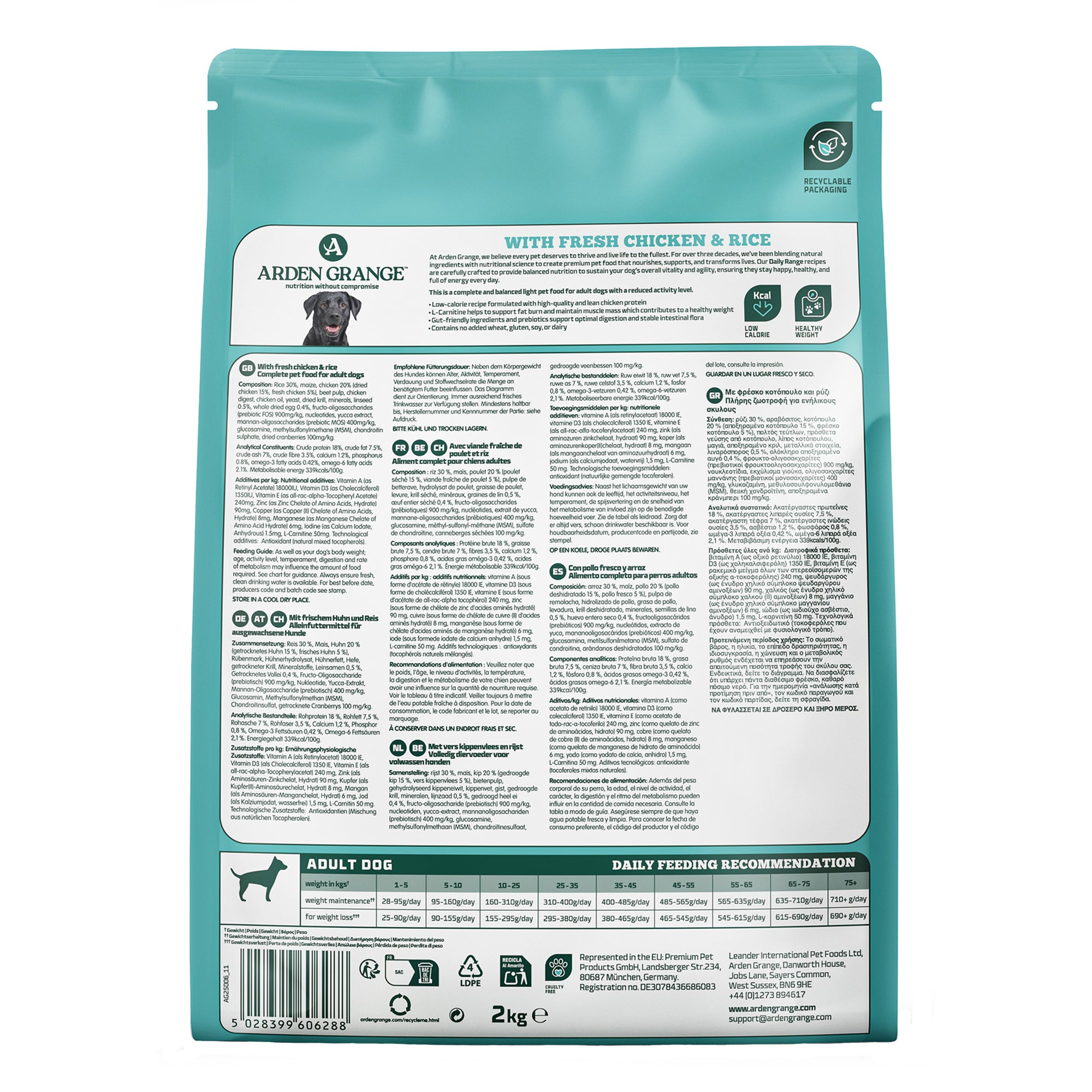 Arden Grange Light With Fresh Chicken & Rice Adult Dog Food 2kg