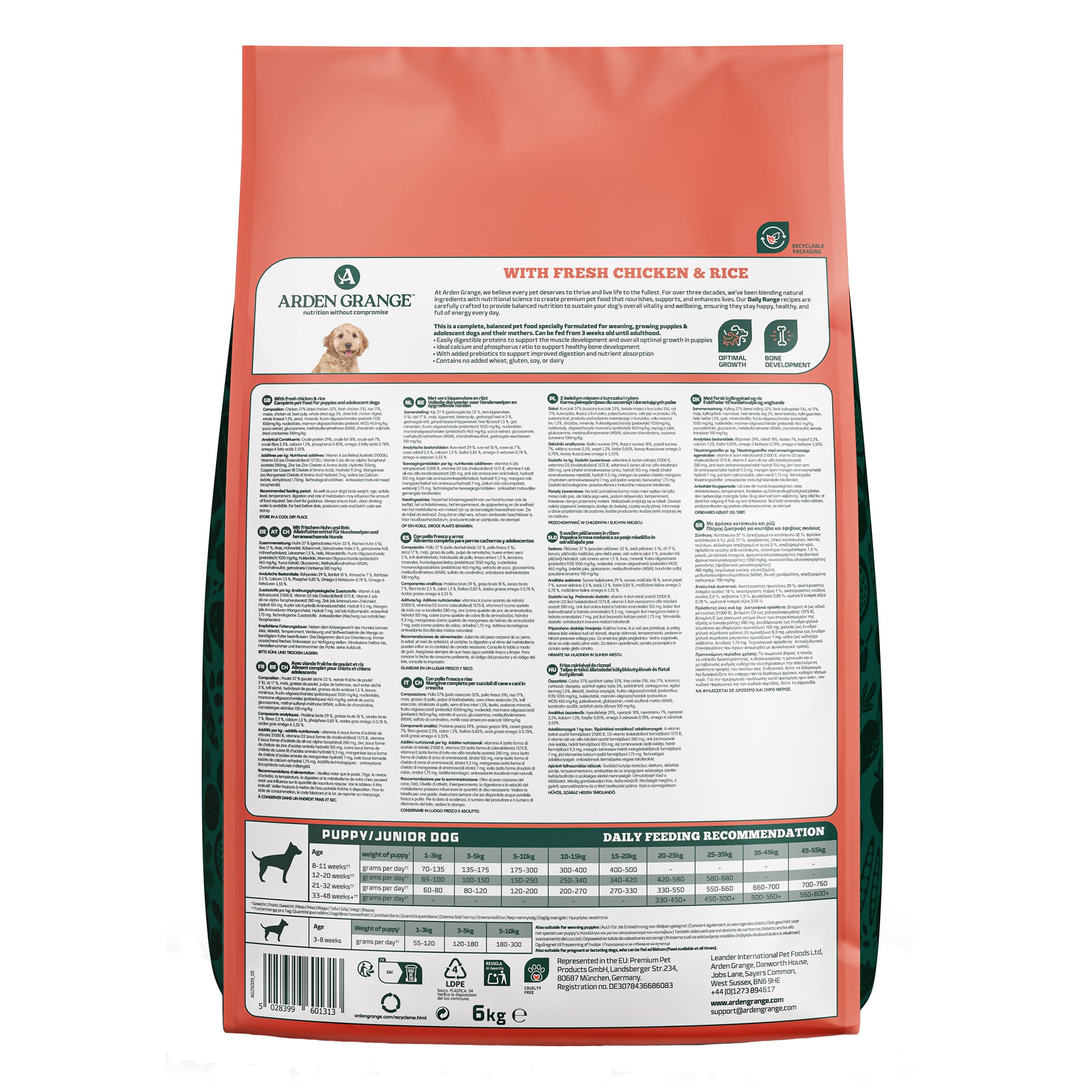 Arden Grange Puppy/Junior Fresh Chicken & Rice Dry Dog Food 6kg