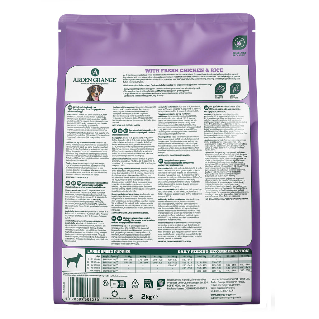 Arden Grange Puppy/Junior Large Breed With Fresh Chicken & Rice Dog Food 2kg