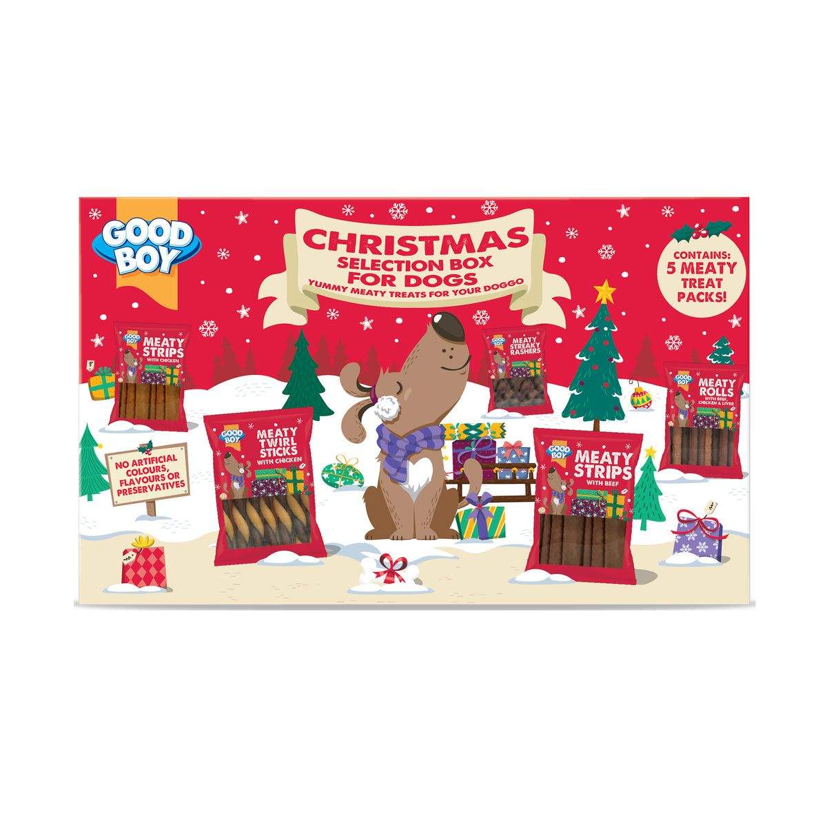 Armitage Good Boy Christmas Selection Box for Dogs 150g with five meaty 30g dog treats
