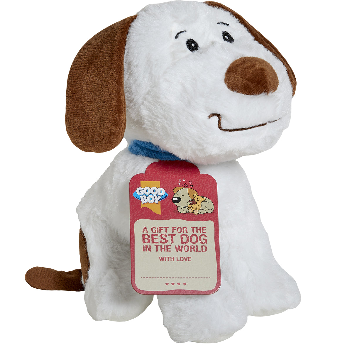 Cute Armitage Good Boy dog character Christmas toy with squeaker and gift tag