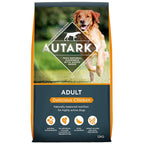 Autarky adult dog food package with a dog on the label against a green outdoor background