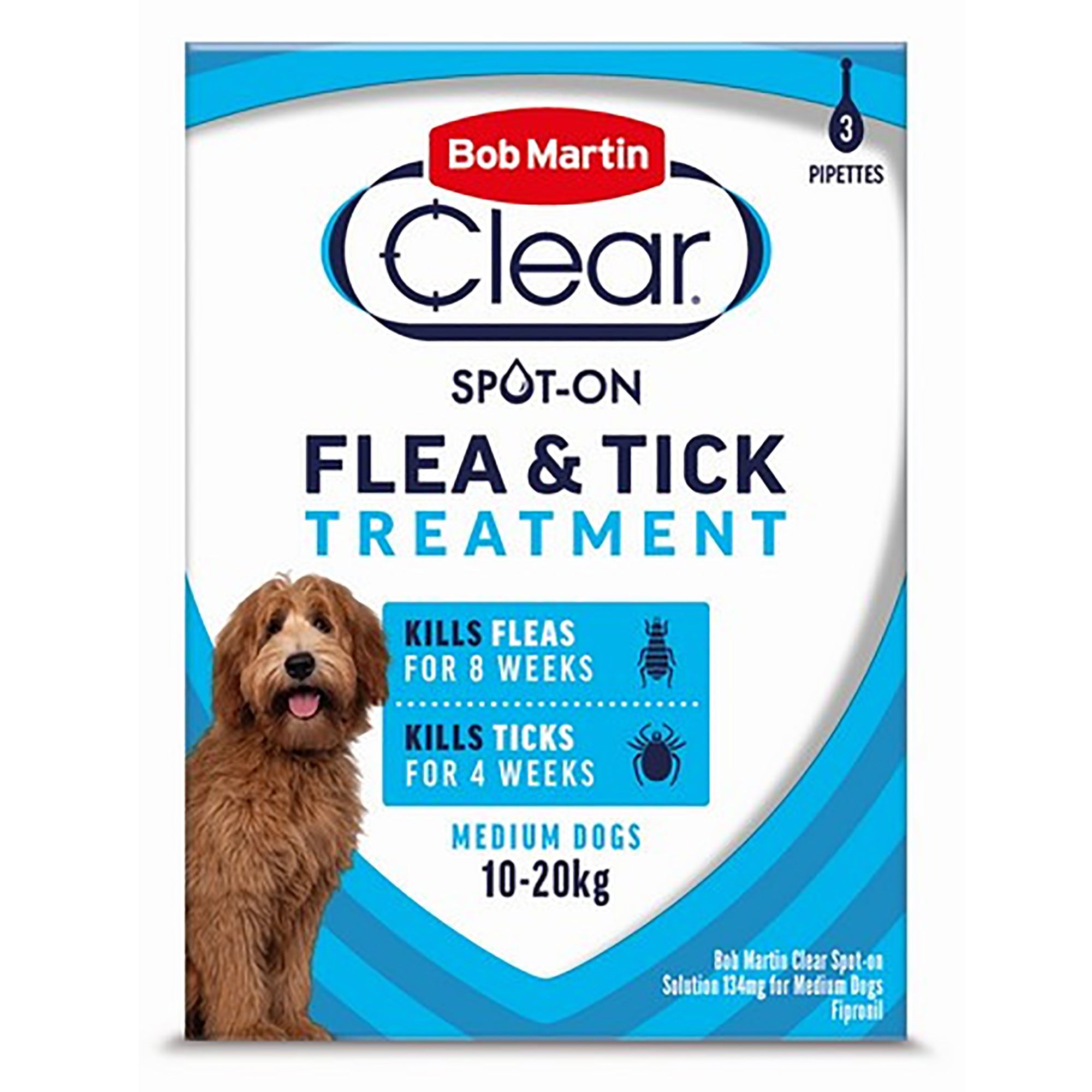 Bob Martin Flea Clear Spot On Drops For Medium Breed Dogs - 3 Tubes