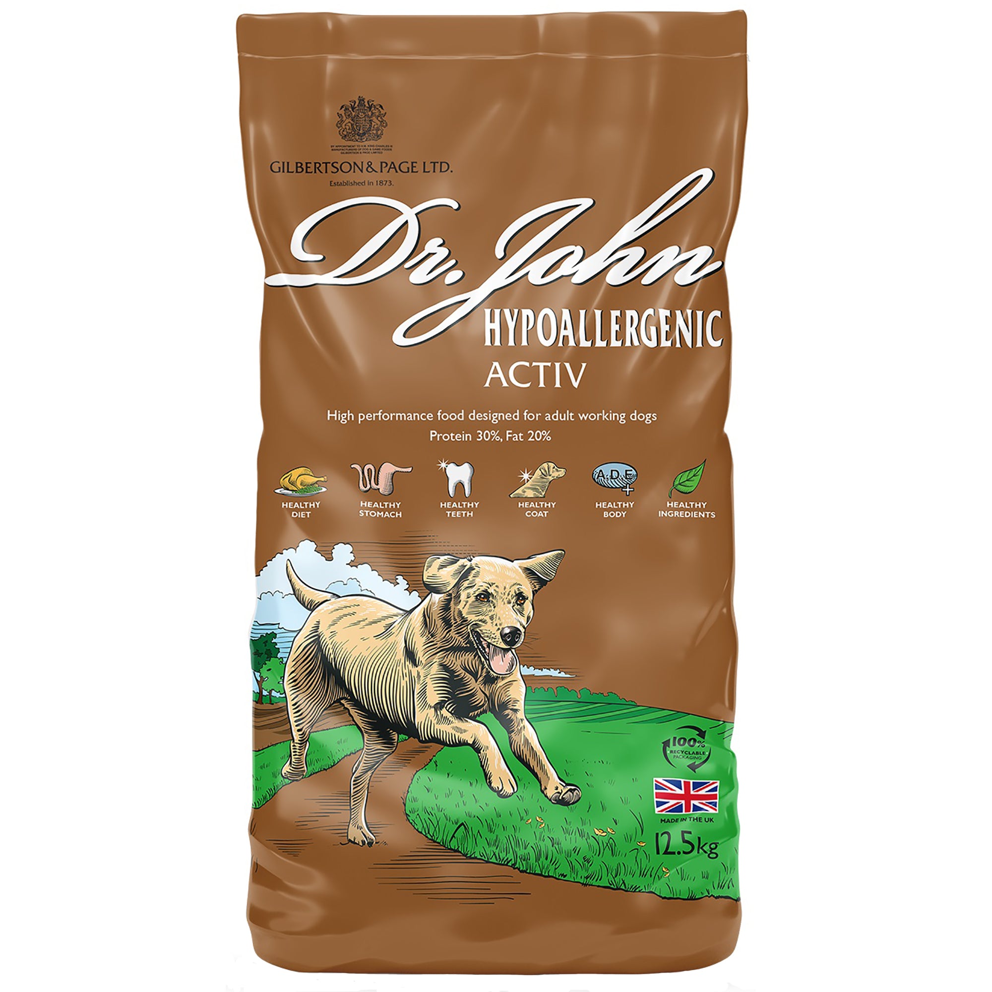 Dr John brown dog food bag with dog on