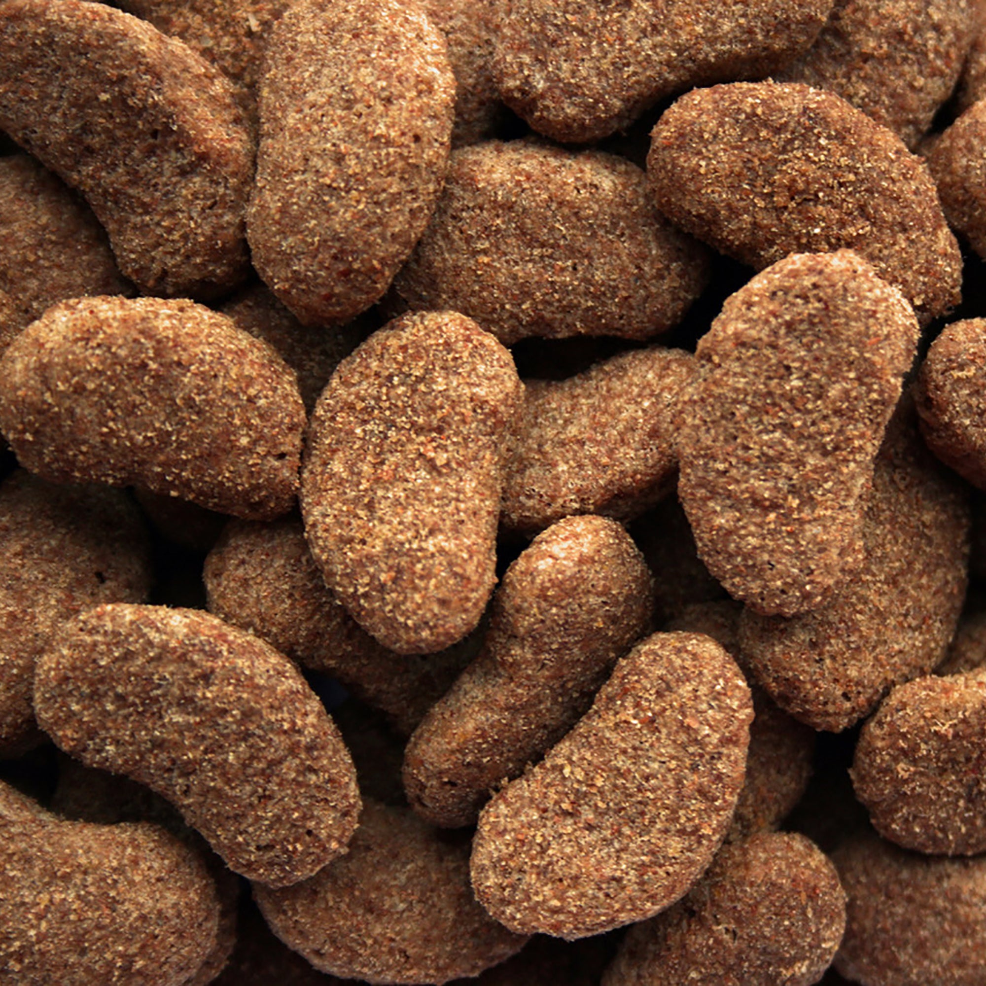 Close-up of brown pet food kibble