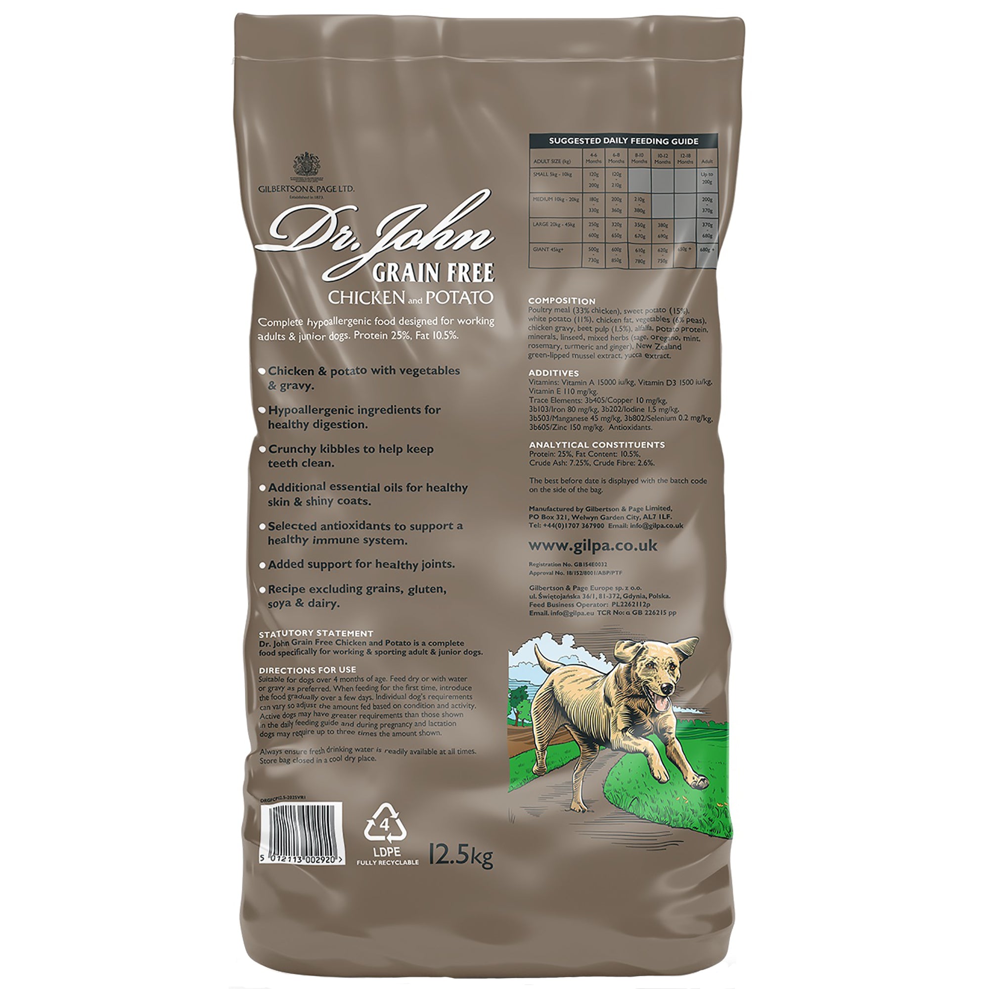 Dr. John grain-free chicken & potato dog food package on a white background