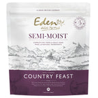 Eden holistic pet foods semi-moist complete pet food for adult dogs packaging with mountain and landscape design.