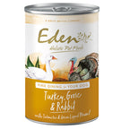 Eden holistic pet food can for dogs with turkey, goose, and rabbit on a white background
