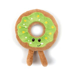 Happy Pet Festive Donut Plush Christmas Dog Toy 16cm Green - brown plush donut with green icing, yellow star embroidery, white dot details, smiley face and two plush legs