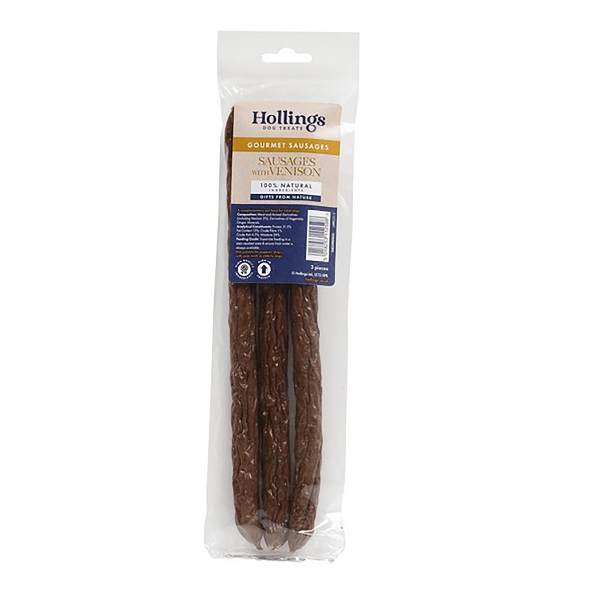 Hollings Sausage with Venison Natural Dog Treat 3pk