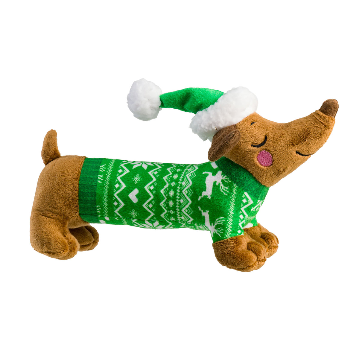 House of Paws Christmas plush dog toy with jumper, Santa hat and squeaker