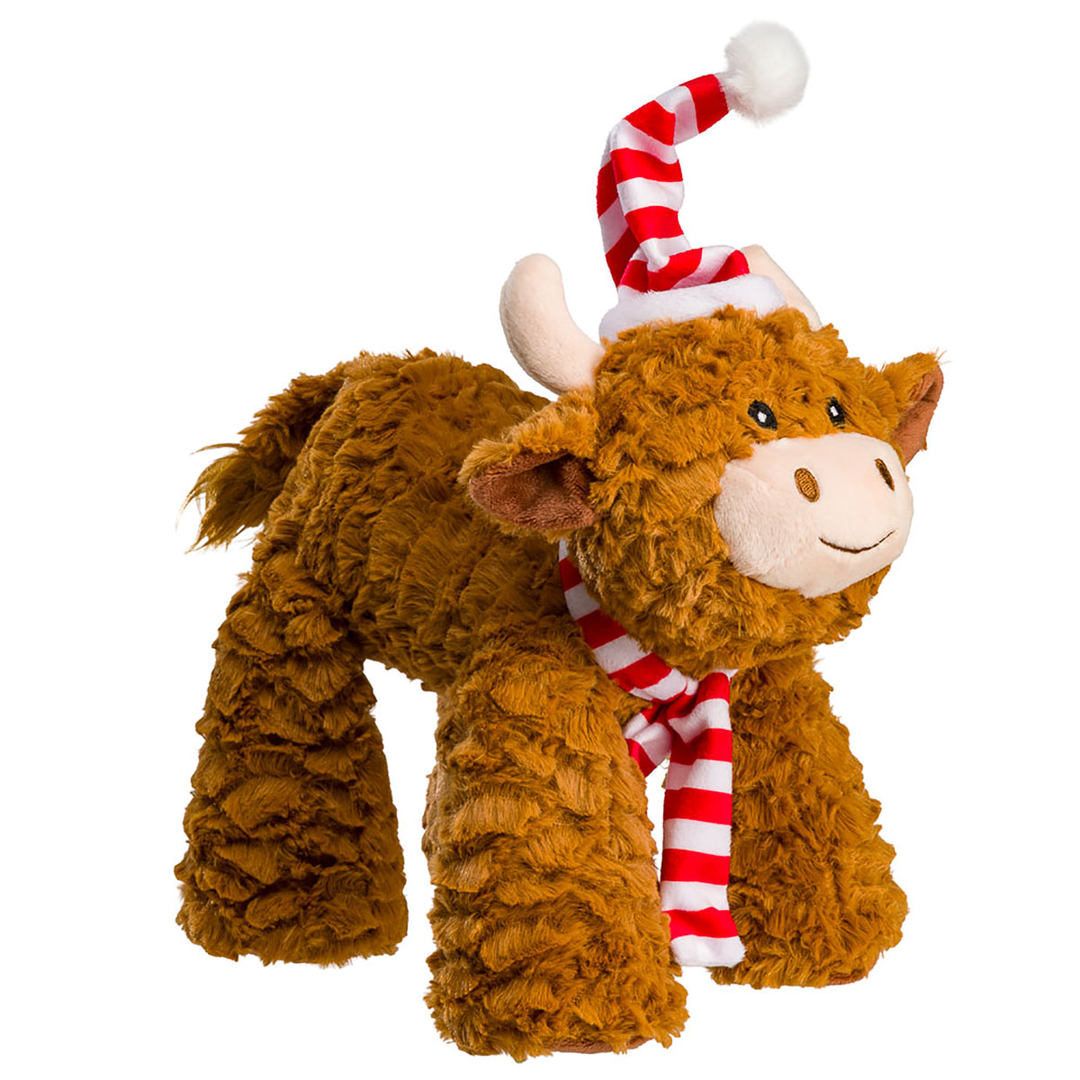 House of Paws Highland Cow Christmas dog toy with hat, scarf and squeakers