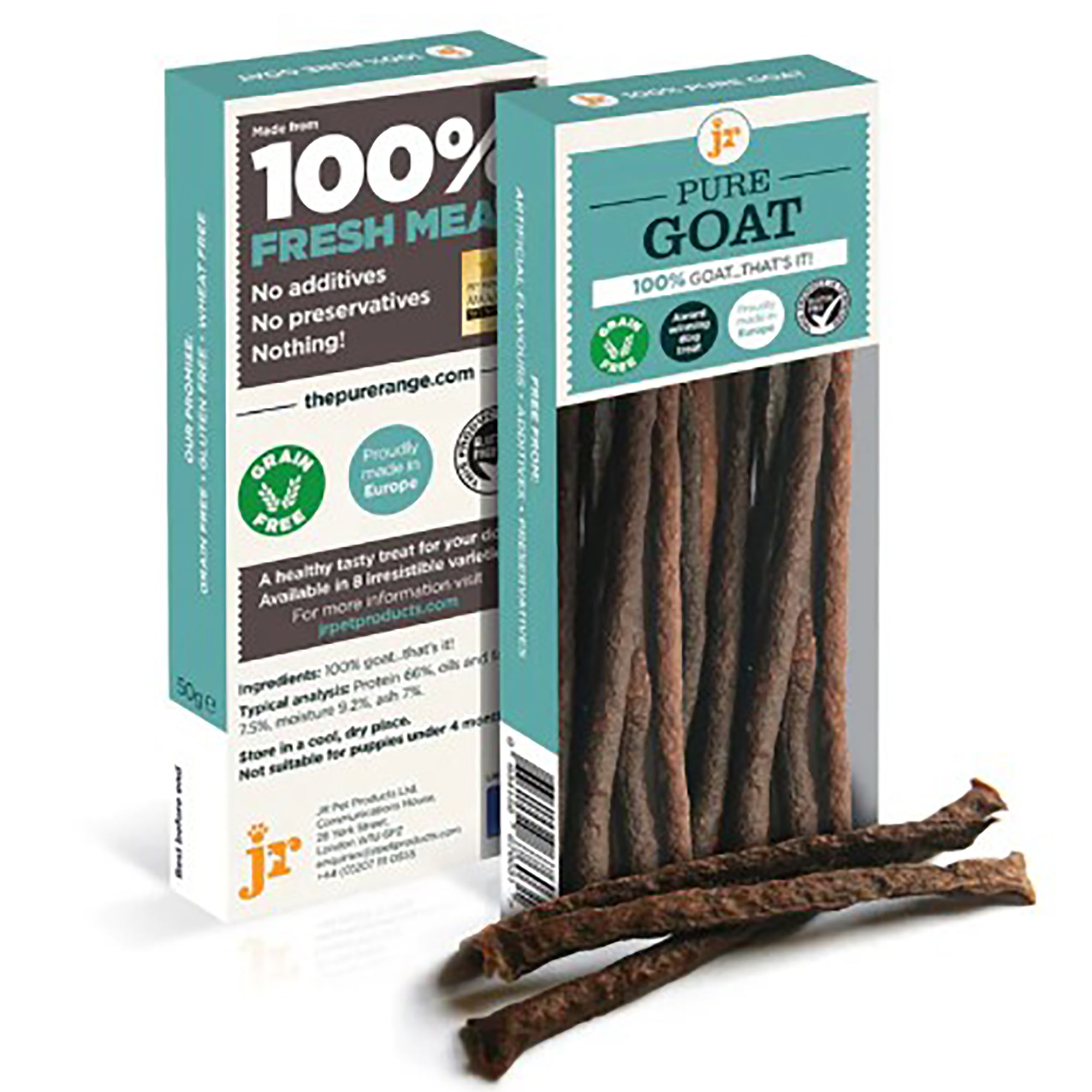 Pure Goat treats packaging with visible treats on a white background