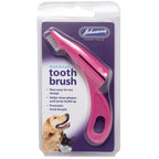 Pink pet toothbrush in Johnson's Veterinary packaging on a white background