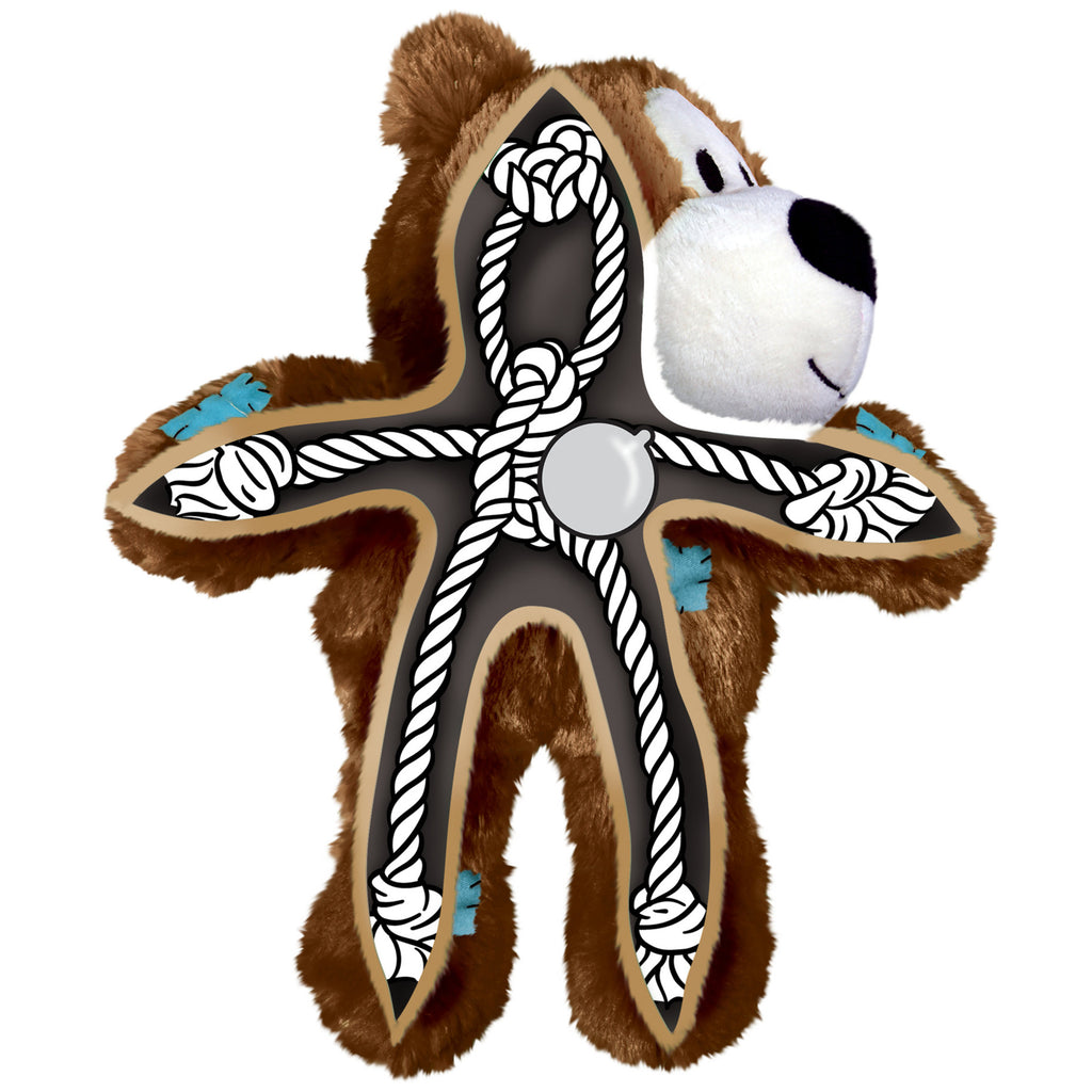 Plush toy shaped like a star with a bear face on a white background