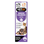 VETIQ Healthy+ Serene Calming Drops for cats and dogs, in a purple and white cardboard box with illustrations of a cat and a dog.
