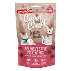 Rosewood Cupid & Comet Feline Festive Pick ‘N’ Mix Christmas cat treats 180g pouch, made with chicken, beef and turkey.