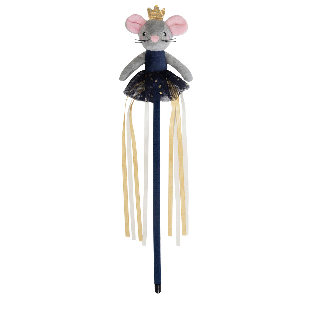 Rosewood Cupid & Comet Marie Mouse Catnip Wand Christmas Cat Toy 31cm with navy tutu, gold crown and ribbons