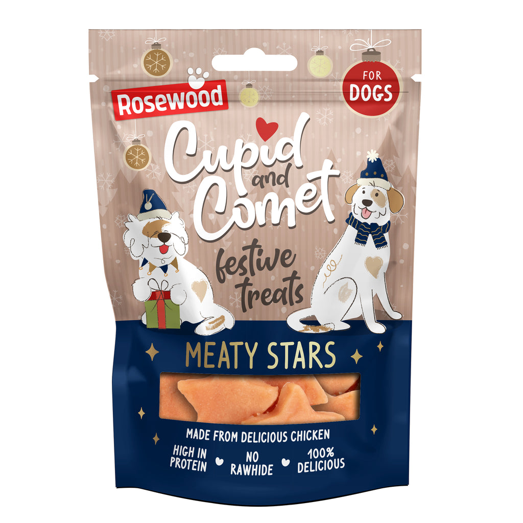 Rosewood Cupid & Comet Meaty Star Bites Festive Treats 100g pack for dogs