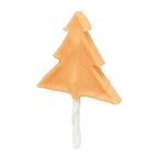 Single Trixie Christmas tree-shaped chicken breast dog treat with a white rawhide stick