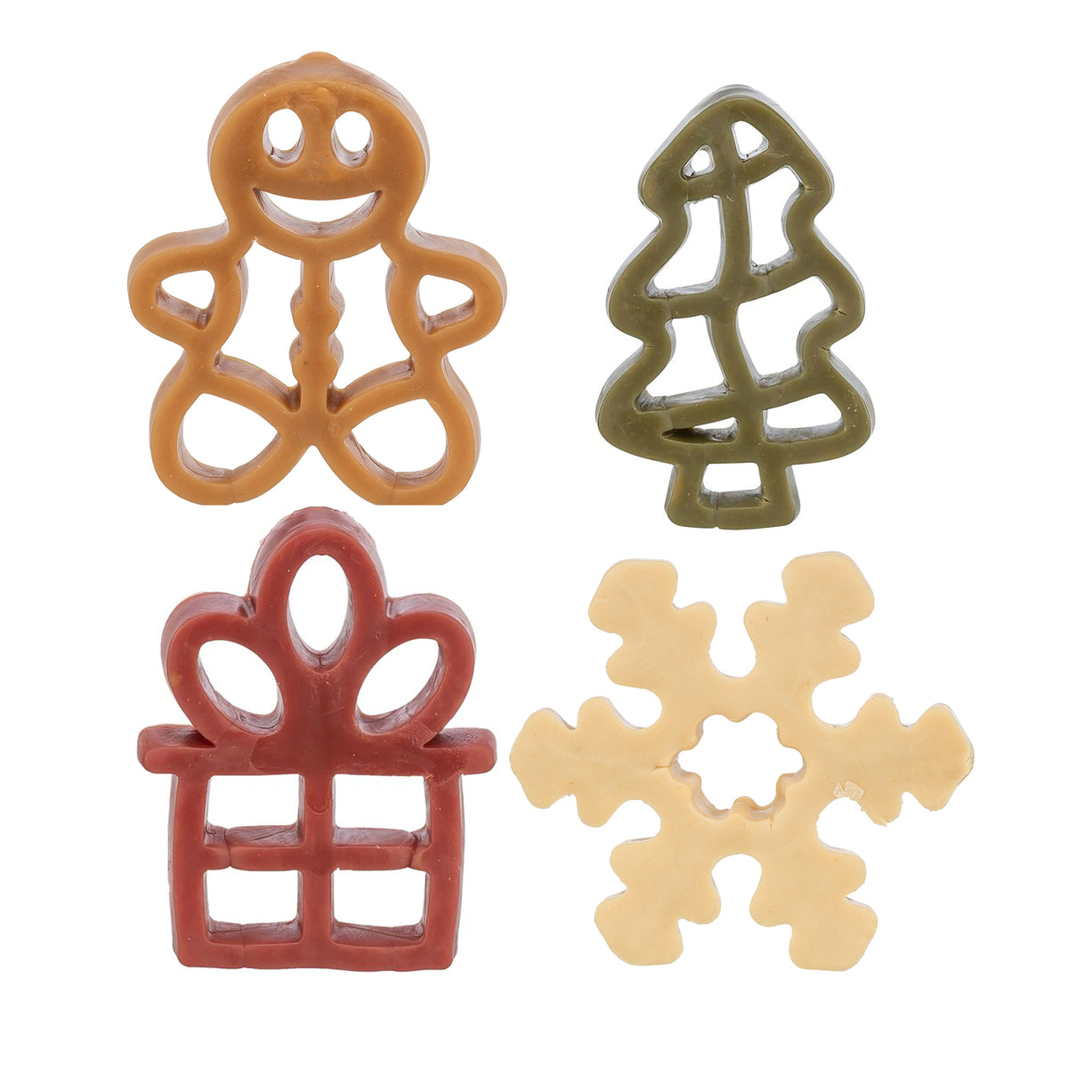 Trixie Christmas Figures with Chicken Breast Dog Treat 31g showing gingerbread man, Christmas tree, gift and snowflake designs