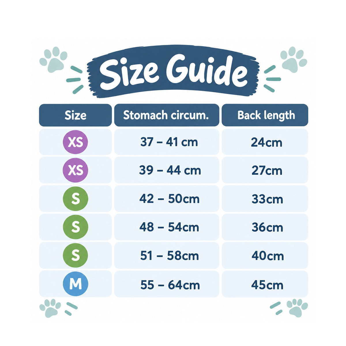 Trixie Pontis grey dog coat size guide showing six available sizes