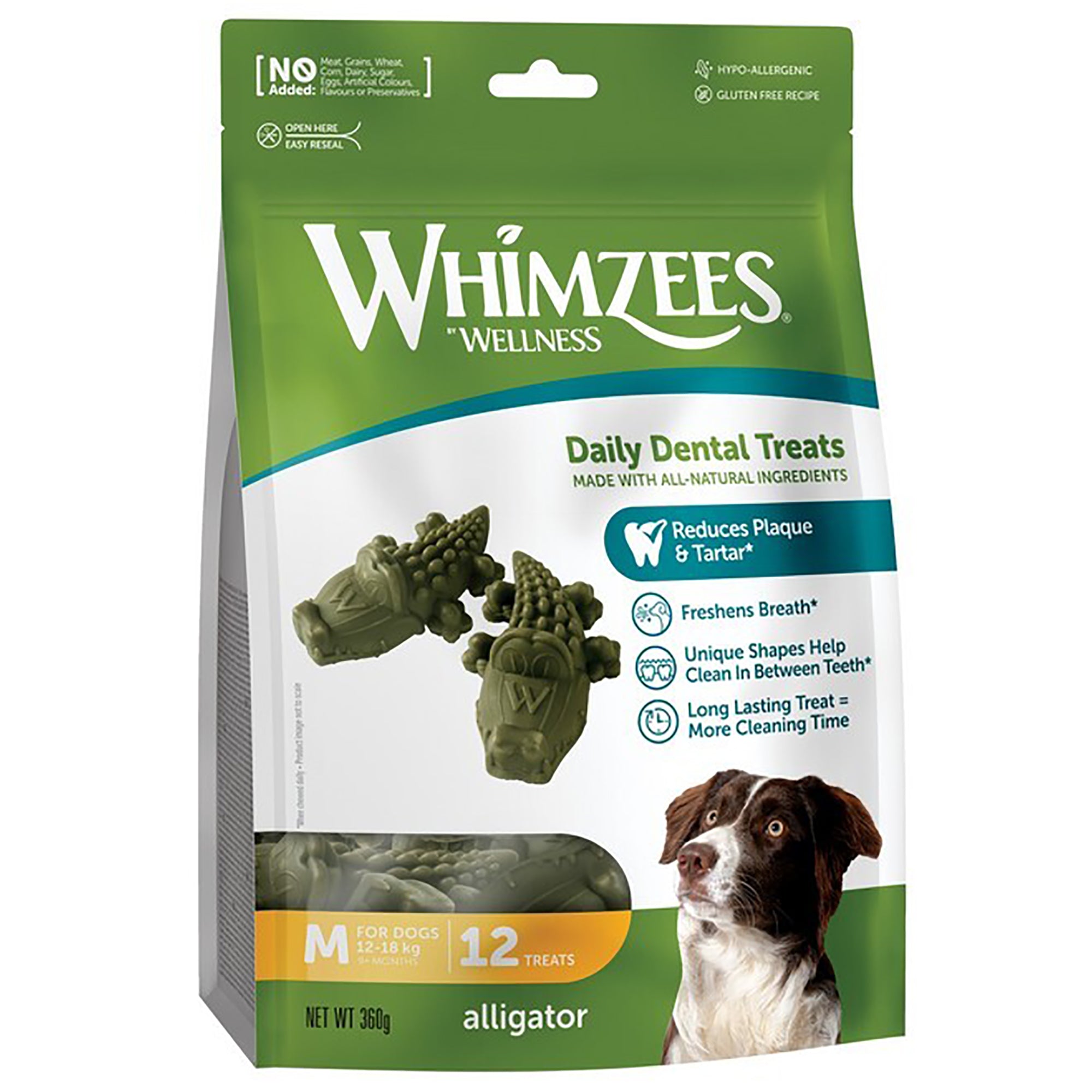 Whimzees Dental Alligator Medium Dog Treat - 12 Pack