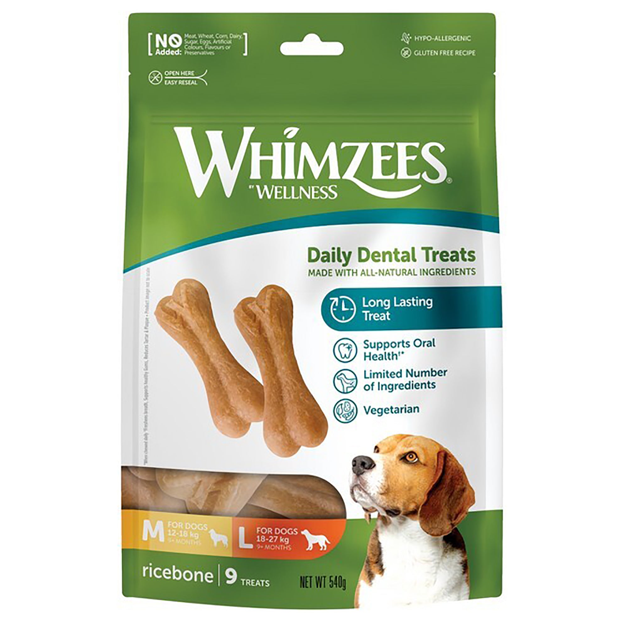 Whimzees Dental Rice Bone Medium/Large Pack 9 Dog Treat