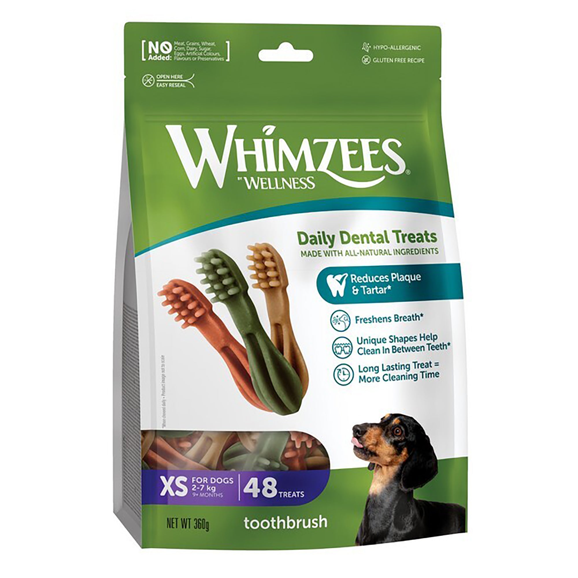 Whimzees Dental Toothbrush Extra Small Dog Treat - 48 Pack