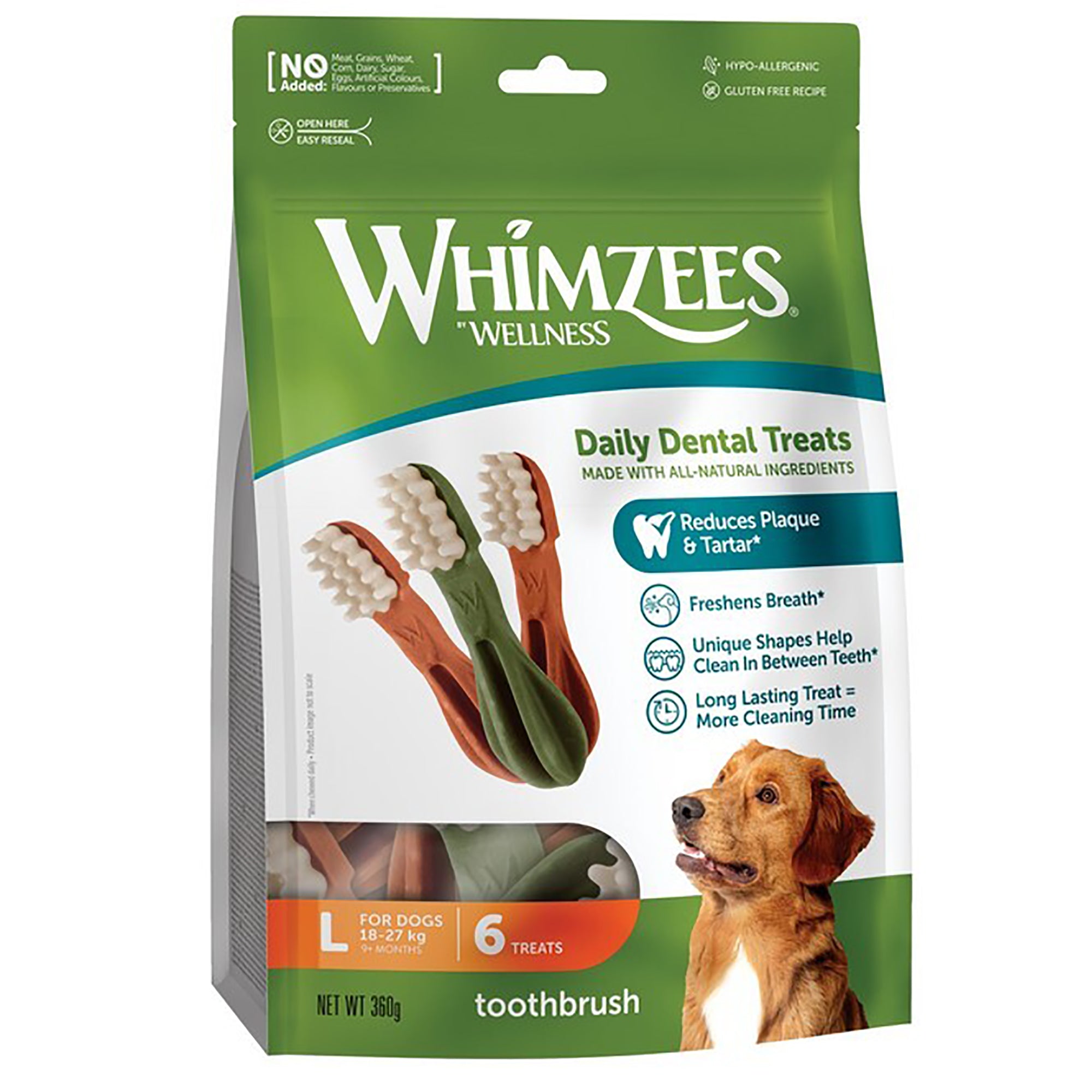 Whimzees Dental Toothbrush Large Dog Treat - 6 Pack