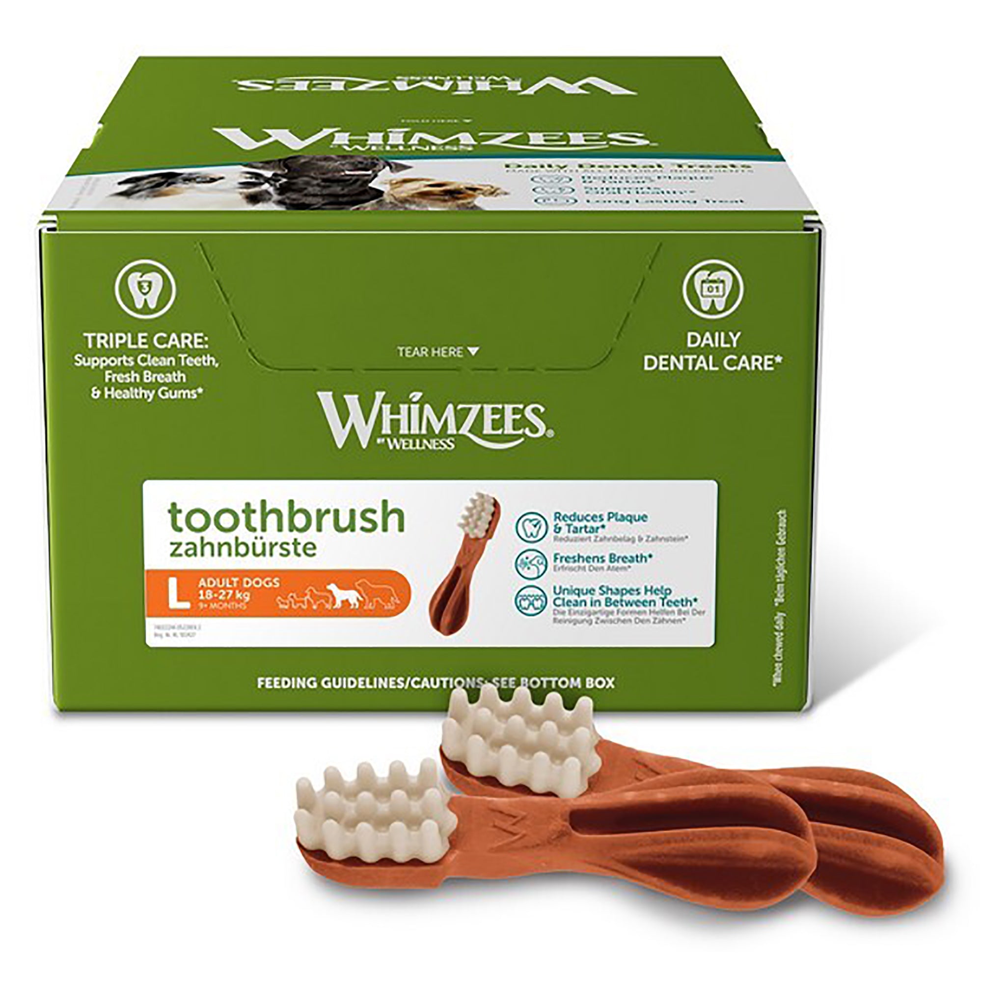 Whimzees Dental Toothbrush Large Dog Treat - Box 30