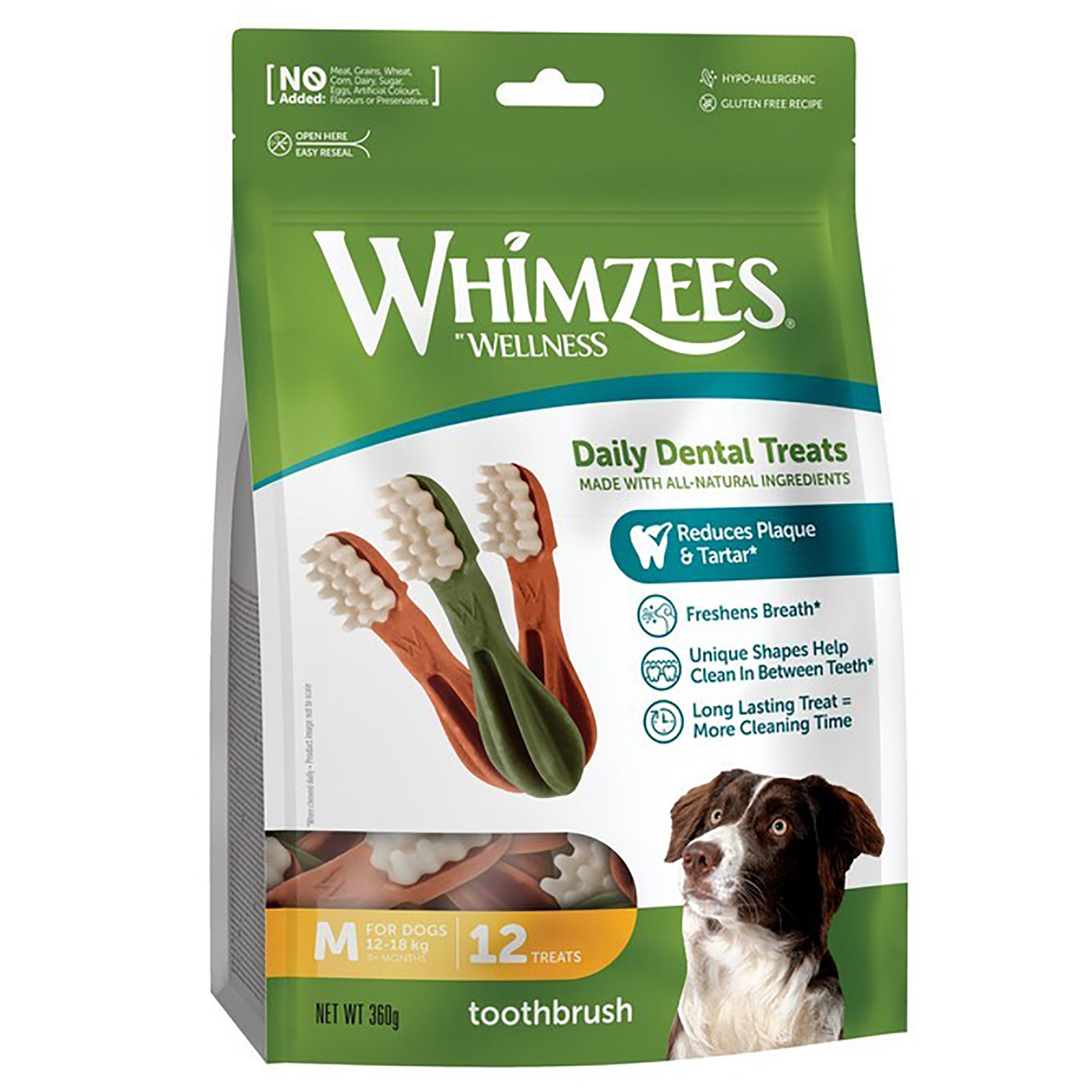 Whimzees Dental Toothbrush Medium Dog Treat - 12 Pack